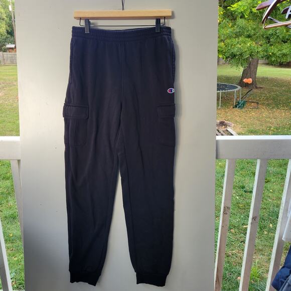 Champion Men's Black Joggers Sweatpants Athletics Powerblend Fleece Cargo - Picture 1 of 9